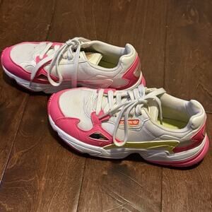 Adidas Women's Original Falcon Sneaker, Shock Pink/Solar Yellow/White - Size 7.5